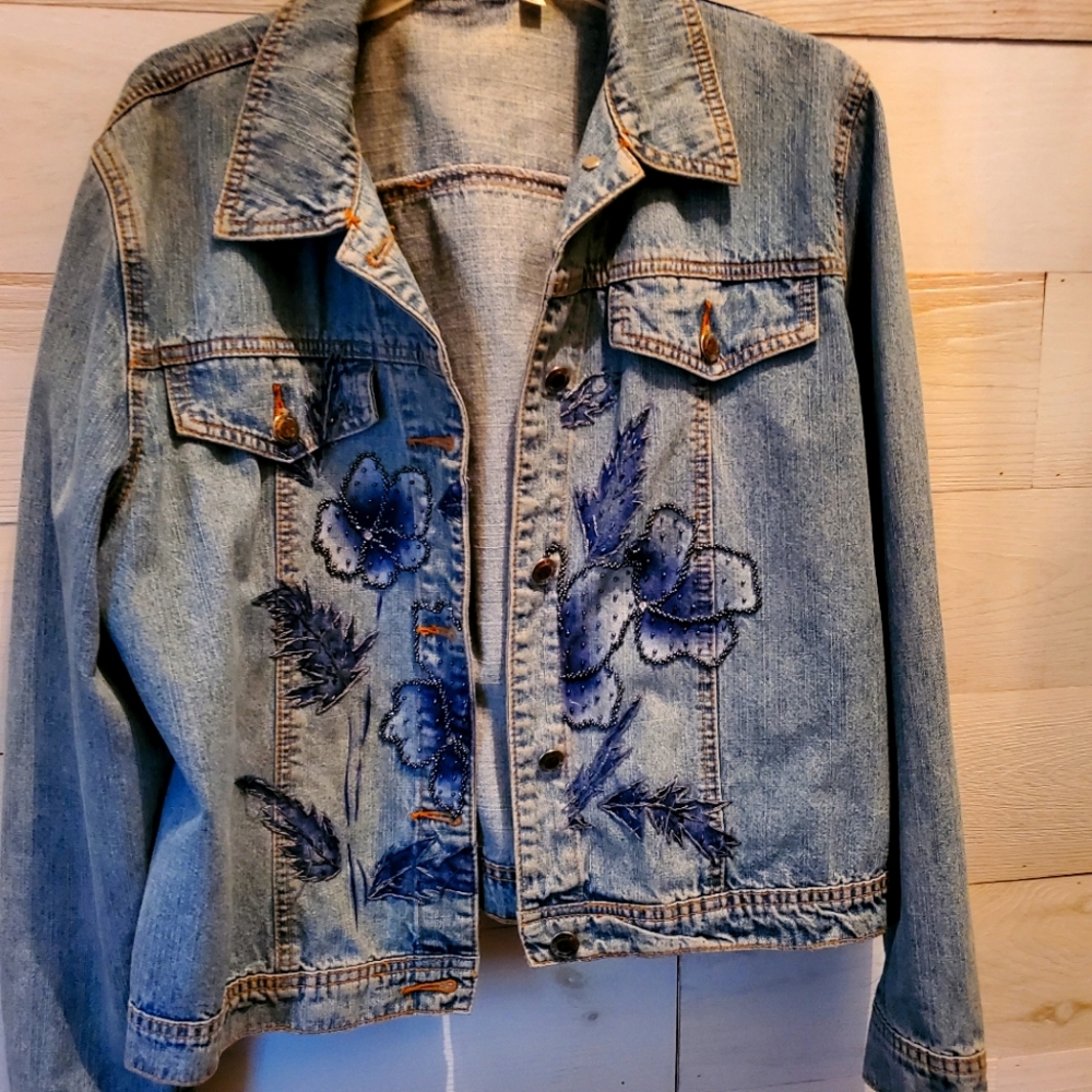 Embroidered Jean Jacket size large